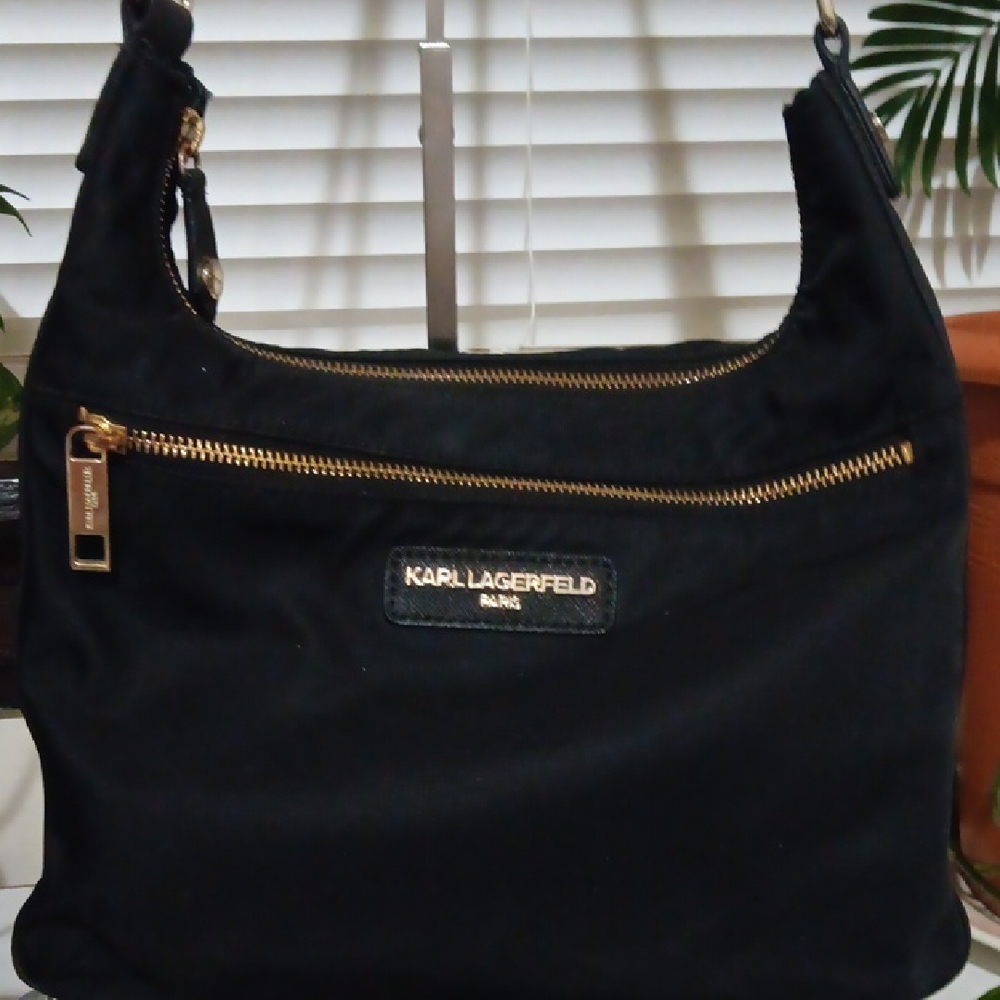 Karl Lagerfeld Black and Gold Shoulder/Crossbody Bag Embossed NWOT